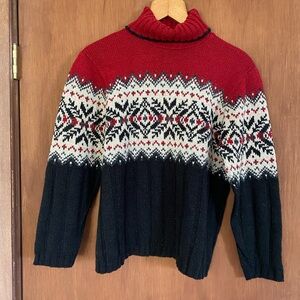 Kathy Ireland Red and Black Nordic Sweater L